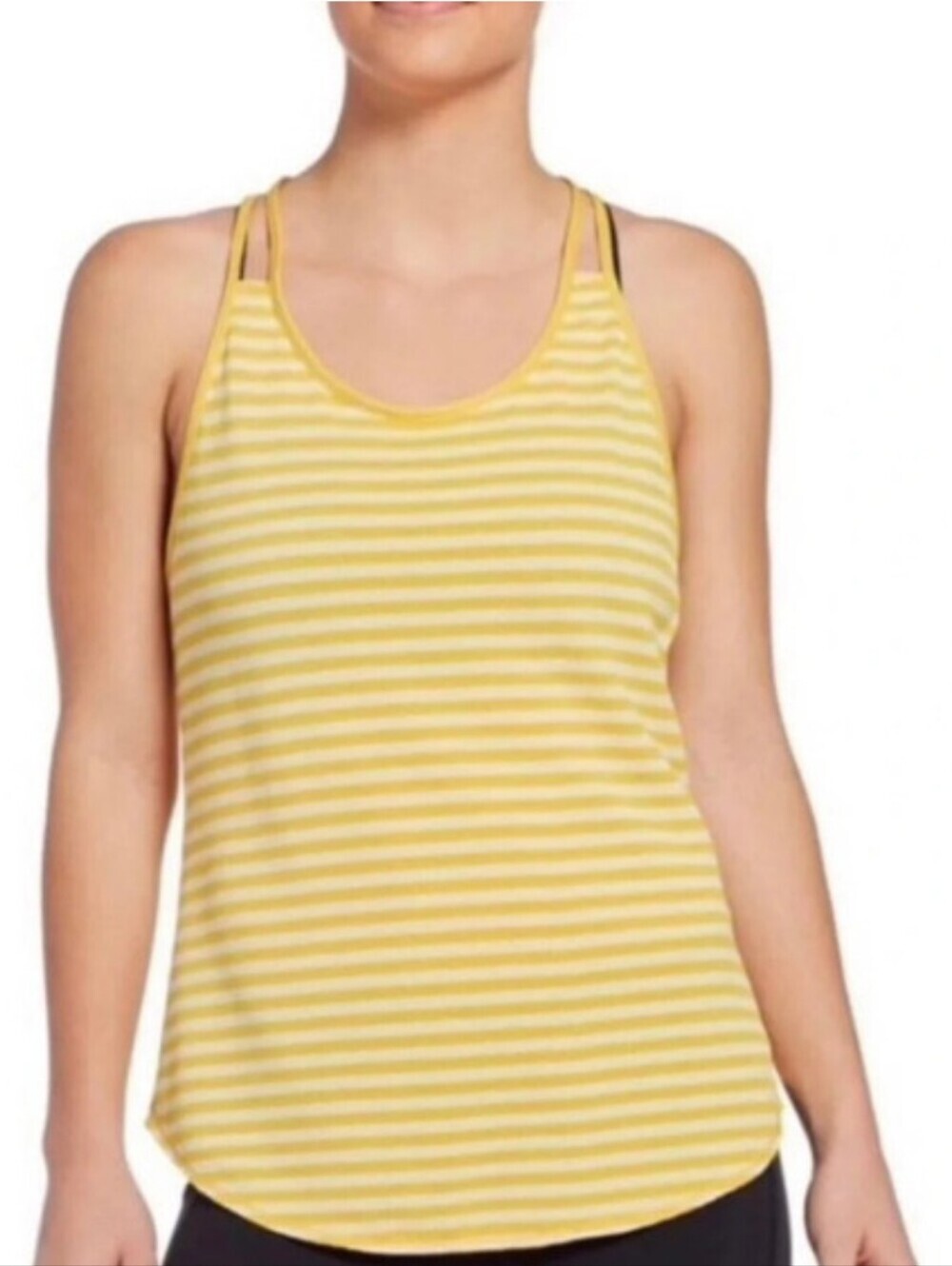 NWOT CALIA by Carrie Underwood Yellow and White Striped Racerback Tank Size S